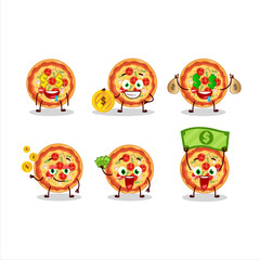 Poster - Tomato cheese pizza cartoon character with cute emoticon bring money