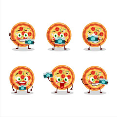 Poster - Photographer profession emoticon with tomato cheese pizza cartoon character