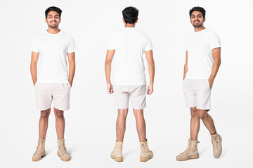 Wall Mural - White t-shirt and shorts men’s basic wear full body