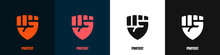 Protest Logos Set. The Fist Extended Upward. Revolution, Uprising Or Boycott Icons. Vector Illustration