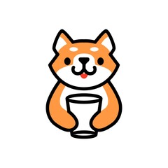 Wall Mural - cute shiba inu glass drink dog cartoon logo vector icon illustration