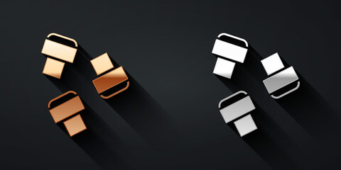 Gold and silver Marker pen attachment icon isolated on black background. Long shadow style. Vector