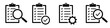 Set of checklists with gear, checkmarks, magnifier. Different inspection icons. Checklist icons. Vector illustration.