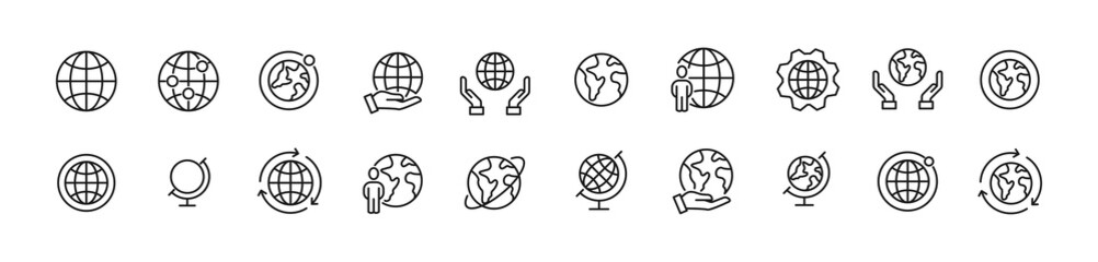 Wall Mural - Line stroke set of globe icons.