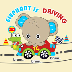 Wall Mural - elephant ride car cartoon vector illustration 