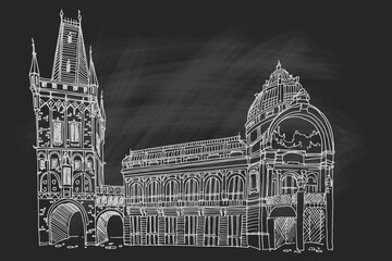 Wall Mural - vector sketch of The Powder Tower, Prague, Czech Republic.