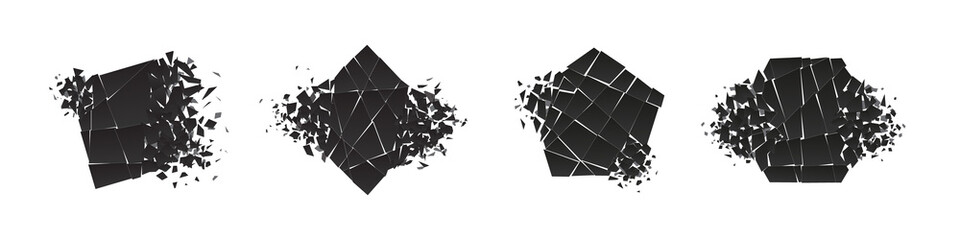 Wall Mural - shape shattered and explodes flat style design vector illustration set isolated on white background.