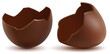 Brown broken chocolate egg cracked shell two halves