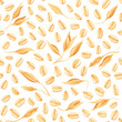 © Olga Che - Oat pattern. Vector oatmeal illustration. Cereal grain seamless background. Isolated muesli drawing. Spelt wheat plant pattern. Porridge, flakes or granola with milk design. Natural oat meal wallpaper