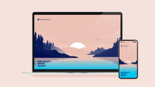 Devices Mockup With Laptop And Smartphone - Computer And Phone With Placeholder Wallpaper Of Nature And Fictional Text And Brand. Vector Illustration.