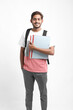 © Niks Ads - College Boy holding with file in hand on white background.