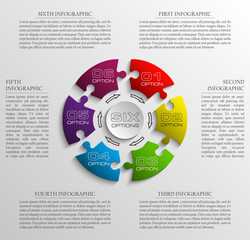 Fototapete - Six piece puzzle business presentation. Circle infograph. 6 step diagram