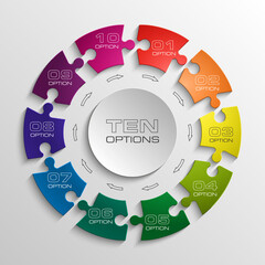Fototapete - Ten piece puzzle business presentation. Circle infograph. 10 step diagram