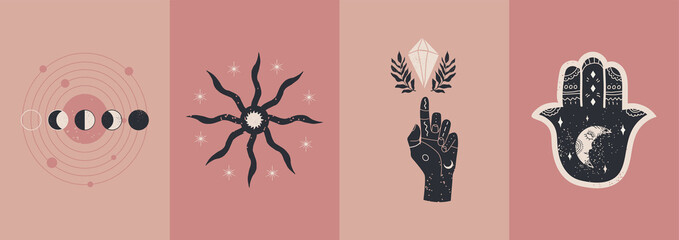 Wall Mural - set of esoteric mystical magic. spiritual occultism object. trendy vector illustration.