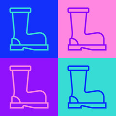 Sticker - Pop art line Fire boots icon isolated on color background. Vector