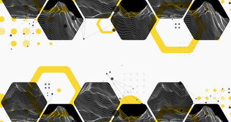 Modern science or technology abstract background using hexagonal shapes. Wireframe spot surface illustration. Vector.
