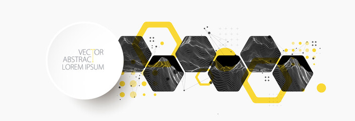 Leinwandbilder - Modern science or technology abstract background using hexagonal shapes. Wireframe spot surface illustration. Vector.