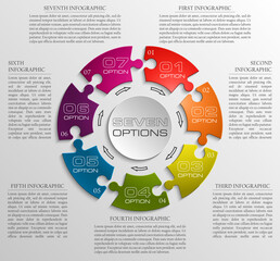 Fototapete - Seven piece puzzle business presentation. Circle infograph. 7 step diagram