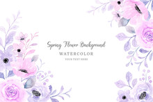 Spring Flower Frame. Soft Pink Purple Floral Watercolor Background
