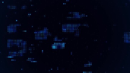 Moving futuristic digital circuit board technology visualization concept with neon blue data nodes loop
