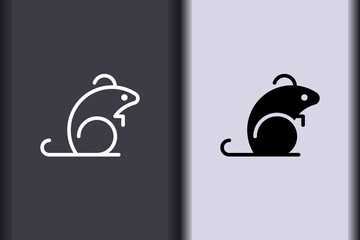 Vector rat, mouse minimal flat icon simple concept design. Curve line and object shape creative logo design isolated on background.