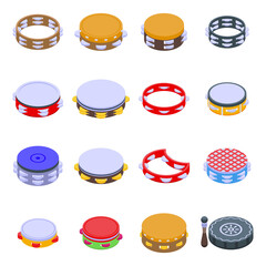 Wall Mural - Tambourine icons set. Isometric set of tambourine vector icons for web design isolated on white background