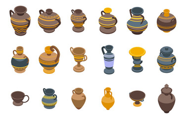 Sticker - Amphora icons set. Isometric set of amphora vector icons for web design isolated on white background