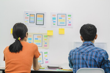 Wall Mural - smooth focus,a team of ui ux web designers are working together to develop a mobile responsive websi