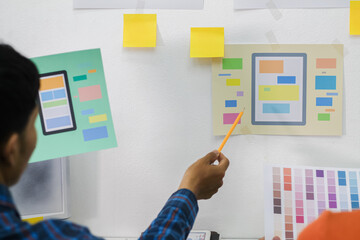 Wall Mural - smooth focus,a team of ui ux web designers are working together to develop a mobile responsive websi