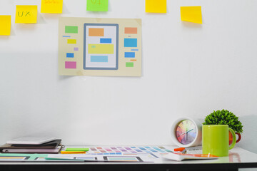 Wall Mural - smooth focus,a team of ui ux web designers are working together to develop a mobile responsive websi