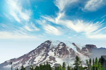 Sticker - Mount Rainier, also known as Tahoma or Tacoma, is a large active stratovolcano in the Cascade Range of the Pacific Northwest