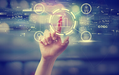 Wall Mural - Business growth analysis with a hand pressing a button