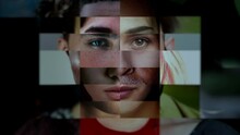 Human Face Composite. Different Elements Of People Of Mixed Age, Gender, Race And Sex Combined In One Global Portrait Animation
