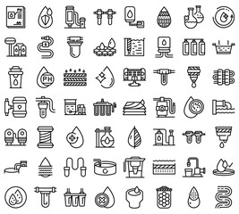 Wall Mural - Equipment for water purification icons set. Outline set of equipment for water purification vector icons for web design isolated on white background