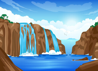 Sticker - Nature Landscape With Waterfall