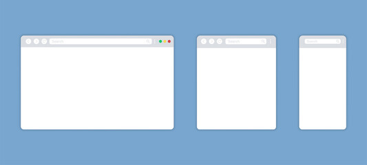 web browser windows for computer, tablet and smartphone. blank internet page template. vector backgr