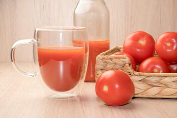 Wall Mural - tomato juice and red tomatoes close up