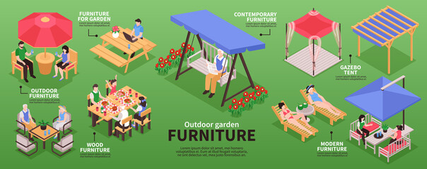 Wall Mural - Garden Furniture Isometric Infographics