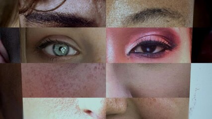 composite human face on the screen. camera slowly zoom out to full mosaic animated portrait