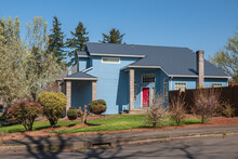 Blue Mansion Home In A Neighborhood Gresham Oregon.