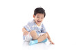 © lalalululala - Happy asian boy sitting on white background isolated