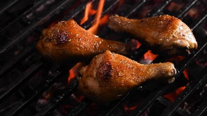 Poster - Grilled chicken leg on the flaming grill