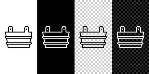 Set line Sauna bucket icon isolated on black and white,transparent background. Vector