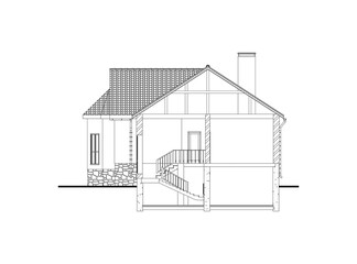 Wall Mural - Architectural black and white background. Cross-section suburban house. Vector blueprint.