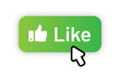 Green Like button with thumbs up and mouse cursor vector illustration.