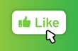 Like button with thumbs up and mouse cursor vector illustration.