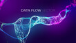 AI stream data flow vector background. AI synergy wave stream. Data fibers flow. Futuristic network
