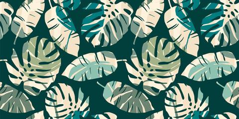  Tropical seamless pattern with abstract leaves. Modern design for paper, cover, fabric, interior decor and other.
