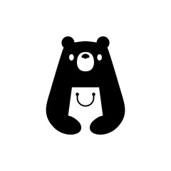 bear shop shopping bag negative space logo vector icon illustration