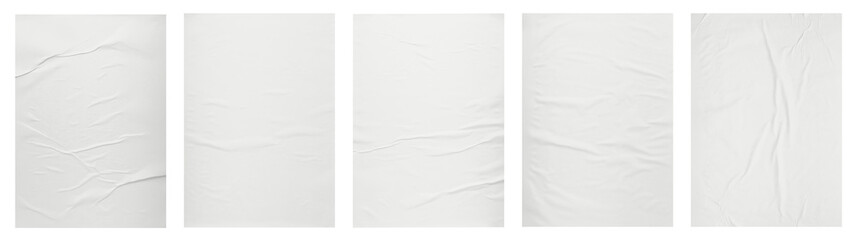 white paper wrinkled poster template , blank glued creased paper sheet mockup.white poster mockup on wall. empty paper mockup.